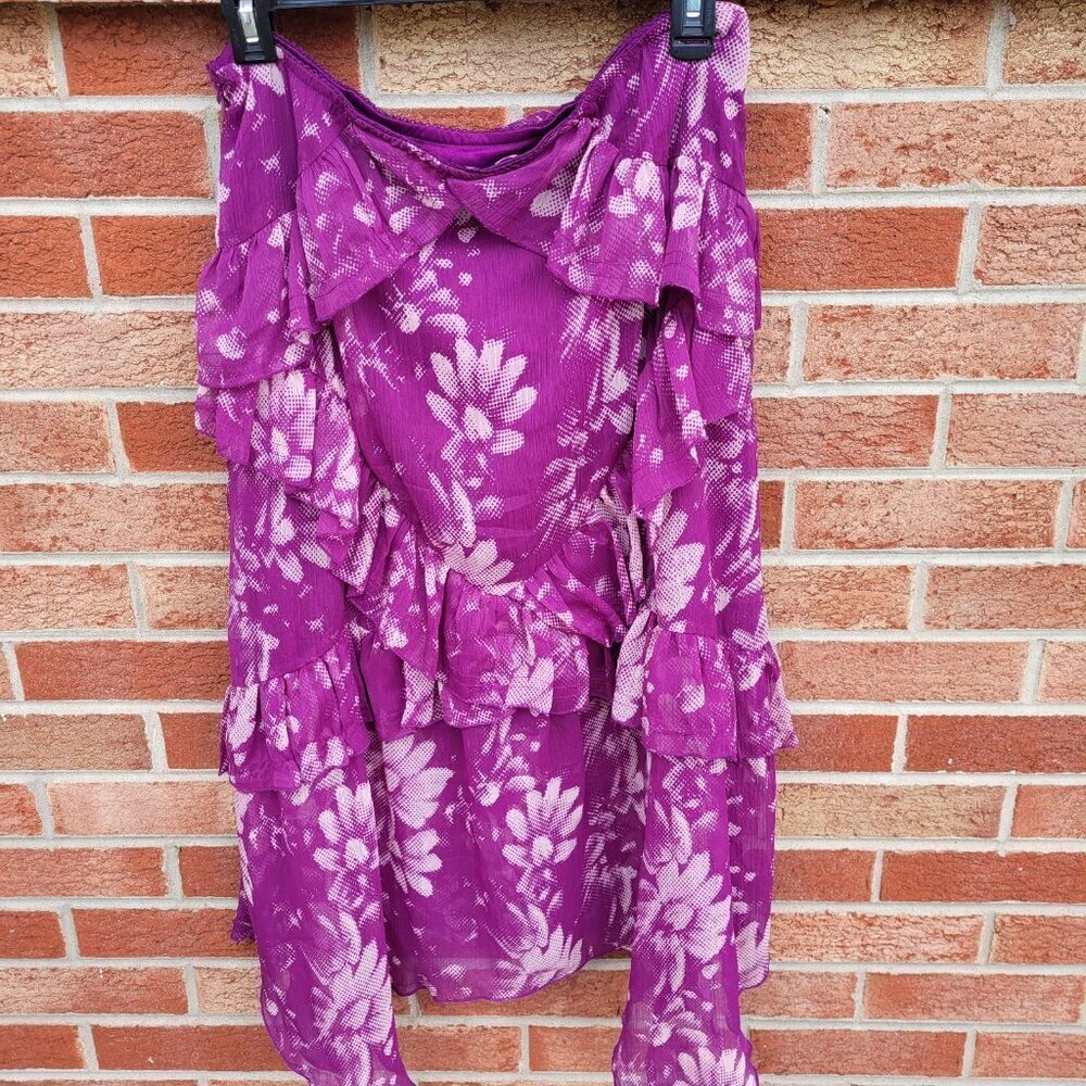 Urban Outfitters Tiered Skirt Women's Size Medium Purple Floral Boho Ruffles - Picture 2 of 7